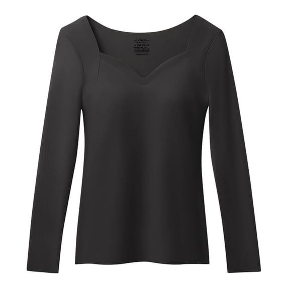 Undershirts for Women Winter Thermal Fleece Lined Underwear with Chest Pad Long Sleeve V Neck Seamless Warm Tops New Black L