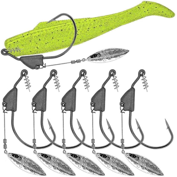Underspin-Jig-Heads-Swimbait-Hooks-with-Spinner  Weighted Fishing Hooks 6 Pack