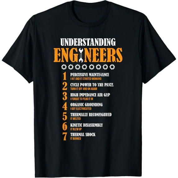 Understanding Engineers Lists Funny Engineer T-Shirt - Men's Black Distressed Funny Design Crew Neck Short Sleeve T-Shirt - Small