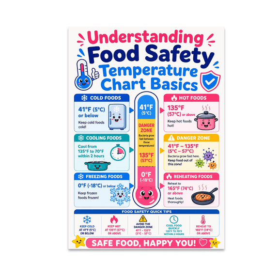 Understanding Food Safety Temperature Chart Basics - Kitchen Enthusiast - 13x19 Poster Print