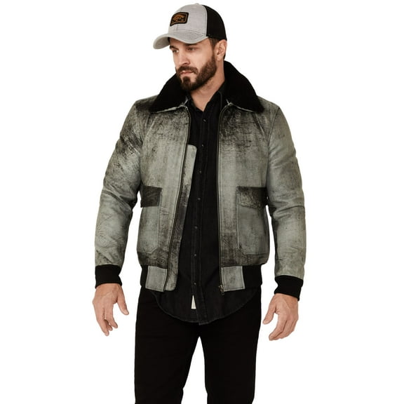 Understated Leather Men's Spirit Distressed Cowhide Zip-Front Bomber Jacket - MJKT001100