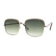 thumbnail image 1 of Understated Rectangle Chain Jewel Brow Trim Fashion Sunglasses Gold Green, 1 of 4