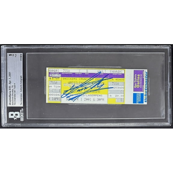 Undertaker Signed 2001 WWE WrestleMania XVII Full Ticket Beckett 5 EX 17019818