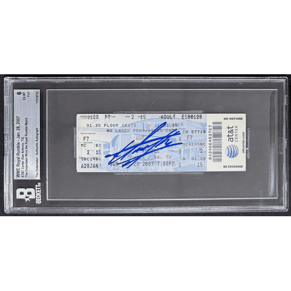 Undertaker Signed 2007 WWE Royal Rumble Ticket Beckett Taker Wins Royal Rumble