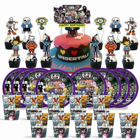 Undertale Birthday Decorations Plates Cups Party Supplies Fans Cake Topper Decor