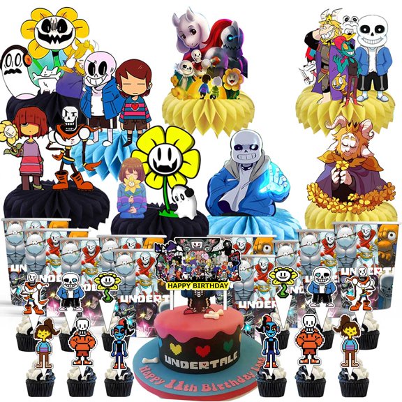 Undertale Party Supplies Decor Cups Fans Decorations Honeycomb Centerpieces Cake Toppers