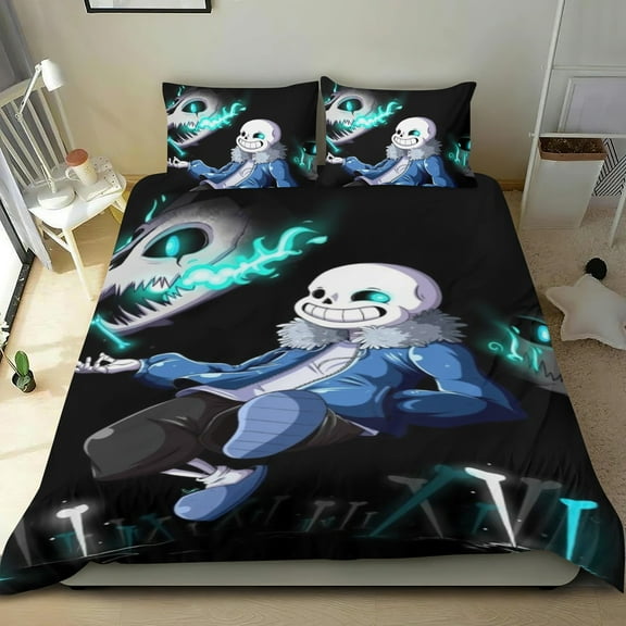 Undertale Themed Bed Sheet Set Three Piece Set 53x79 In ches Comfortable And Skin Friendly Unique Design Creating A Star Studded Night Home Decor Gifts For Family Friends fans