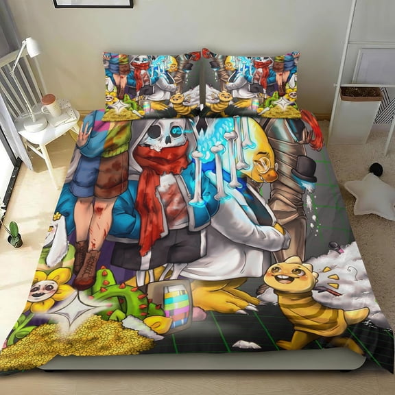Undertale-themed Bed Sheet Set Three Piece Set Comfortable And Skin Friendly Unique Design Home Decor Gifts For Family Friends fans36x75Inches90cm*190cm