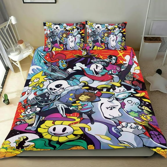Undertale-themed Bed Sheet Set Three Piece Set Comfortable And Skin Friendly Unique Design Home Decor Gifts For Family Friends fans54x79Inches135cm*200cm