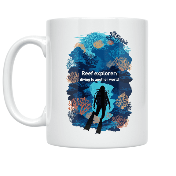 Underwater Adventure Coral Silhouettes - Ocean Explorer - 11 oz Ceramic Coffee Mug