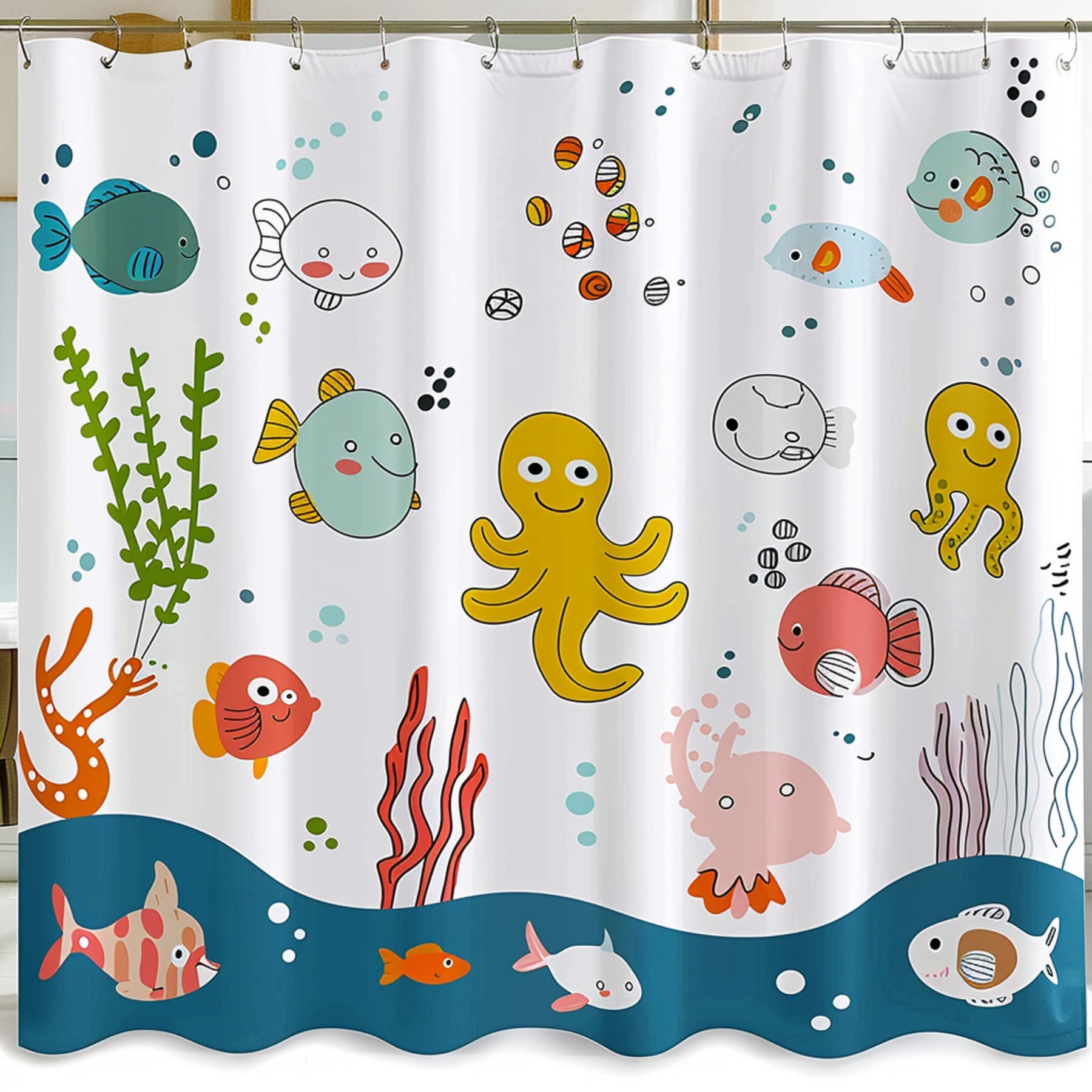 Underwater Adventure: Playful Pixarstyle Sea Creatures Shower Curtain for Kids' Bathroom ...