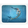 thumbnail image 1 of Underwater Bath Mat, Mermaid Fishtail Floating Bubbles Mythical Creature Fairy Ocean Life Artwork Print, Non-Slip Plush Mat Bathroom Kitchen Laundry Room Decor, 29.5 X 17.5 Inches, Blue, Ambesonne, 1 of 2