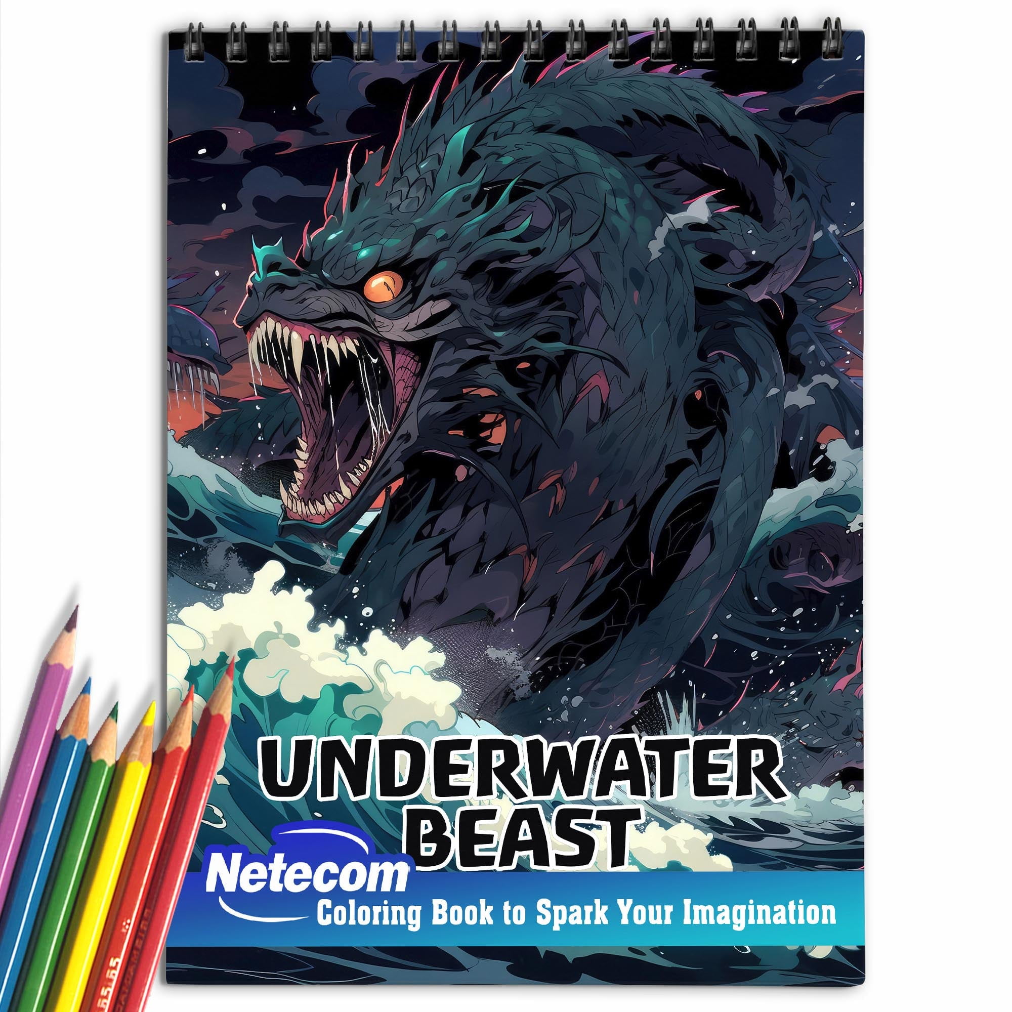 Underwater Beast Spiral Bound Coloring Book, Dive into the Depths with