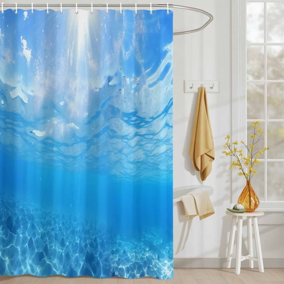 Underwater Blue Ocean Water Waves Sunshine Through Deep Sea View Shower Curtain Set, Waterproof Shower Curtains With Grommet Hooks, Seascape Privacy Bathroom Curtain for Bathtub 36x72IN
