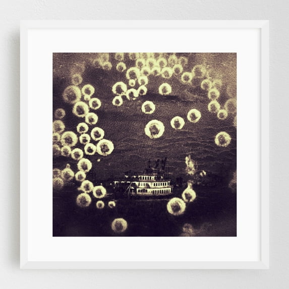 Underwater Boat 02 - Photography Boat Surrealism Night Sky Water Vintage Harbor Psychedelic White Framed Wall Art Print 10 x 10 inches