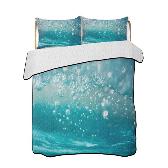 Underwater Bubbles 3 Piece Quilt Bedding Set with 2 Pillow Shams, Dreamy Abstract Blue Deep Ocean Lightweight Bedspread Coverlet, Soft Breathable All Season Quilt, 68 x 86 Inch