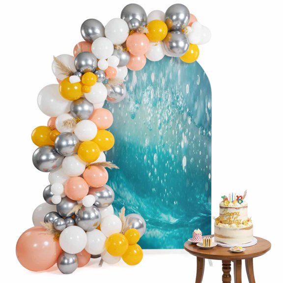 Underwater Bubbles Arch Backdrop Cover 4FT Dreamy Abstract Blue Deep Ocean Spandex Fitted Arch Covers Stretchy Backdrop Decoration for Wedding Birthday Graduation Party