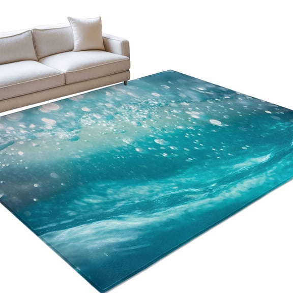 Underwater Bubbles Large Area Rugs 6x9ft Dreamy Abstract Blue Deep Ocean Washable Rug, Non Slip Indoor Carpet Absorbent Floor Mat for Living Room Bedroom Dining Room