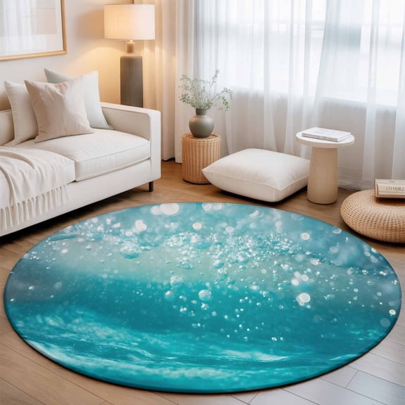 Underwater Bubbles Washable Round Area Rug 3 ft, Dreamy Abstract Blue Deep Ocean, Soft Non Slip Rugs Stain Repellent Indoor Felt Carpet for Living Dining Room Bedroom Home Office