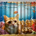 Underwater Cat Shower Curtain Colorful Coral Reef Design for Bathroom