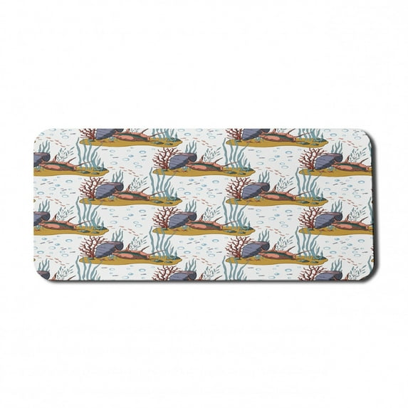 Underwater Computer Mouse Pad, Marine Composition of Coral Reef Sea Shells Corals and Bubbles, Rectangle Non-Slip Rubber Mousepad X-Large, 35" x 15" Gaming Size, Dark Yellow Multicolor, by Ambesonne