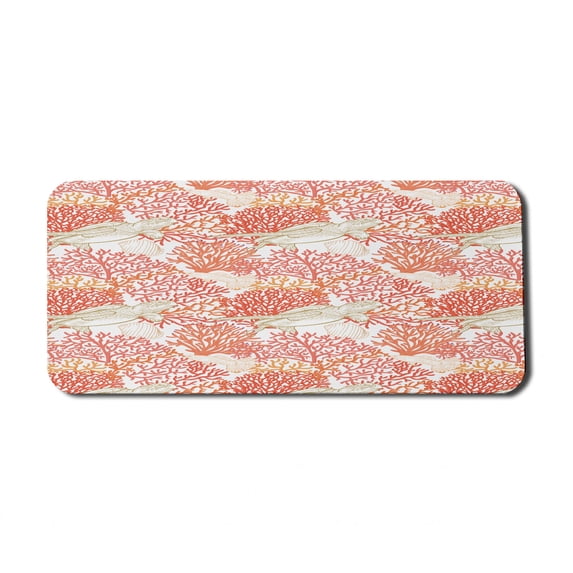 Underwater Computer Mouse Pad, Sea World Pattern with Tortoiseshell Swimming amongst Coral Reef, Rectangle Non-Slip Rubber Mousepad X-Large, 35" x 15", Dark Coral and Pale Orange, by Ambesonne