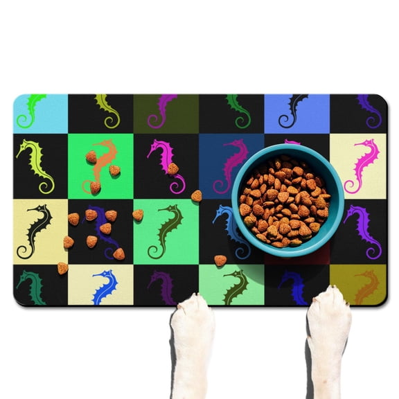 Underwater Coral Jellyfish Pet Feeding Mat – Tropical Fish Ocean Creatures Style Dog Food Mat, Marine Coastal Design, Quick Dry, Non-Slip, Absorbent, Easy Clean Waterproof Mat, 17x30