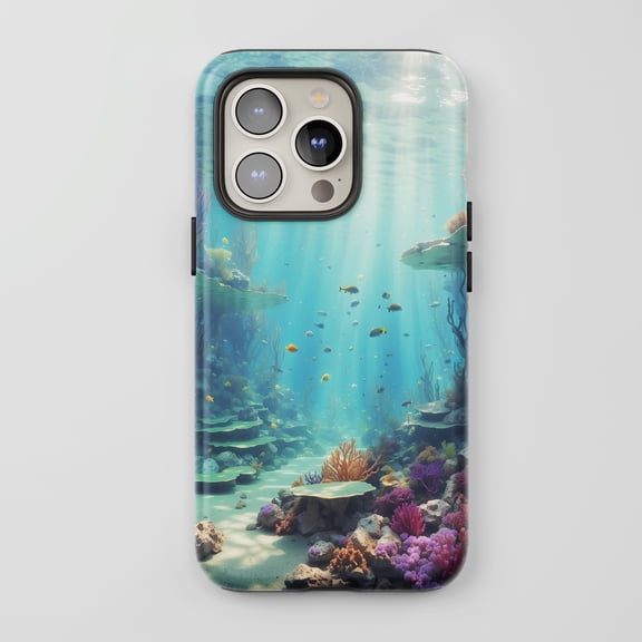Underwater Coral Reef For All iPhone Series Tough Phone Case Realistic Nature Blue Teal