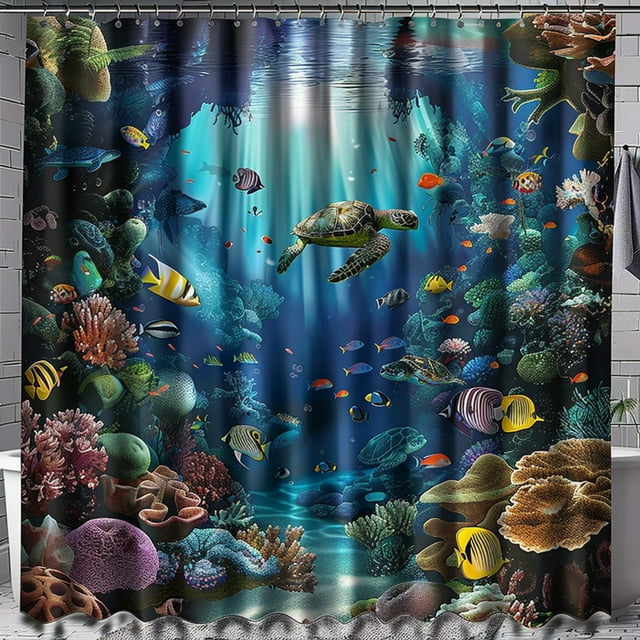 Underwater Coral Reef Shower Curtain with Fish and Realistic ...