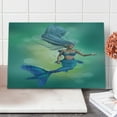 thumbnail image 1 of Underwater Cutting Board, Mermaid Upper Body of a Woman and the Tail of Fish for Swimming Marine Life, Decorative Tempered Glass Cutting and Serving Board, Large Size, Teal Pale Blue, by Ambesonne, 1 of 5