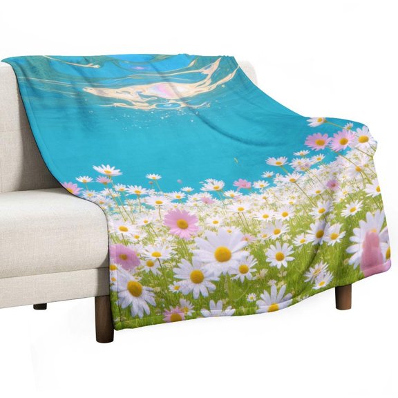 Underwater Daisy Field Blanket Soft Cozy Flannel Blanket for man women