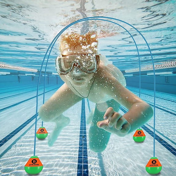 Underwater Diving Arch Toy with Labeled A and B Bases, 4-Pack, Orange and Green with Blue Arches, for Kids Pool Breath-Holding Training, Swimming Pool Game Set