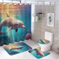 thumbnail image 1 of Underwater Dolphin Adventure Shower Curtain Set Modern Bathroom Decor Mats 4pcs Fabric Bathroom Curtain Slip Floor Rug Toilet Lid, 1 of 8