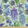 thumbnail image 1 of Ambesonne Underwater Fabric by the Yard Upholstery, Modern Sea Life Animals, 2 Yards, Purple Turquoise and Green, 1 of 5