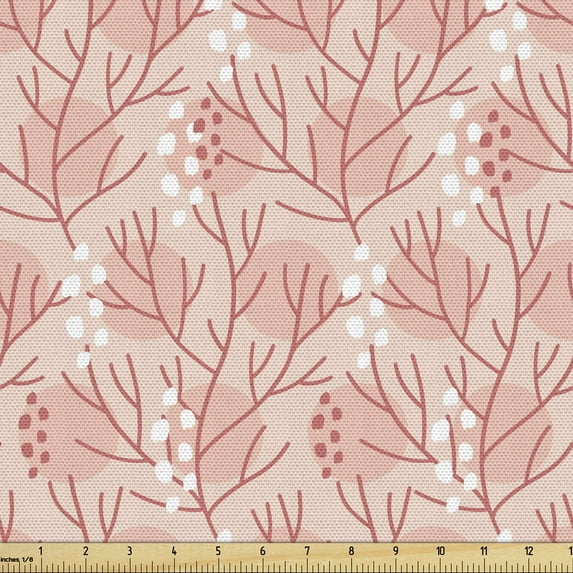 Ambesonne Underwater Fabric by the Yard Upholstery, Pastel Seaweed Doodle, 2 Yards, Pale Pink and Blush