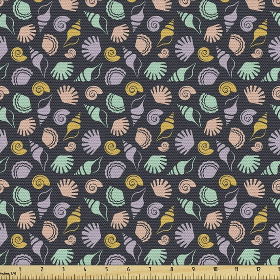 Underwater Fabric by the Yard Upholstery, Sea Shells Cockleshell Mollusk Conch Cartoon Ocean Marine Coastal Beach Theme, Decorative Fabric for DIY and Home Accents, Multicolor by Ambesonne