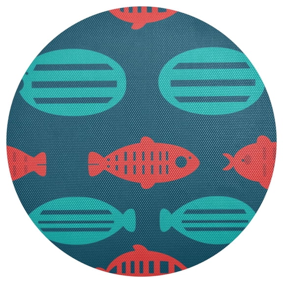 Underwater Fish 15.4in Diameter PVC Plate Mat, Heat-Resistant and Cuttable, Kitchen Decor