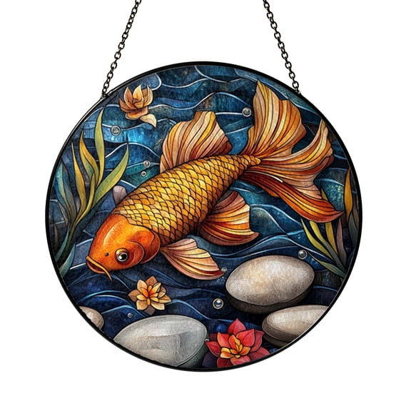 Underwater Fish Faux Stained Glass Round Window Decor2001