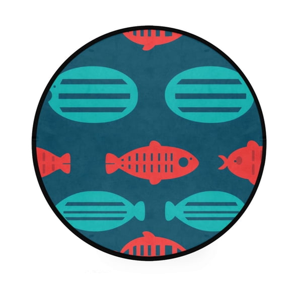 Underwater Fish Memory Foam Bath Mat 36" Absorbent Rug with Non Slip Base and 4 Bonus Pads
