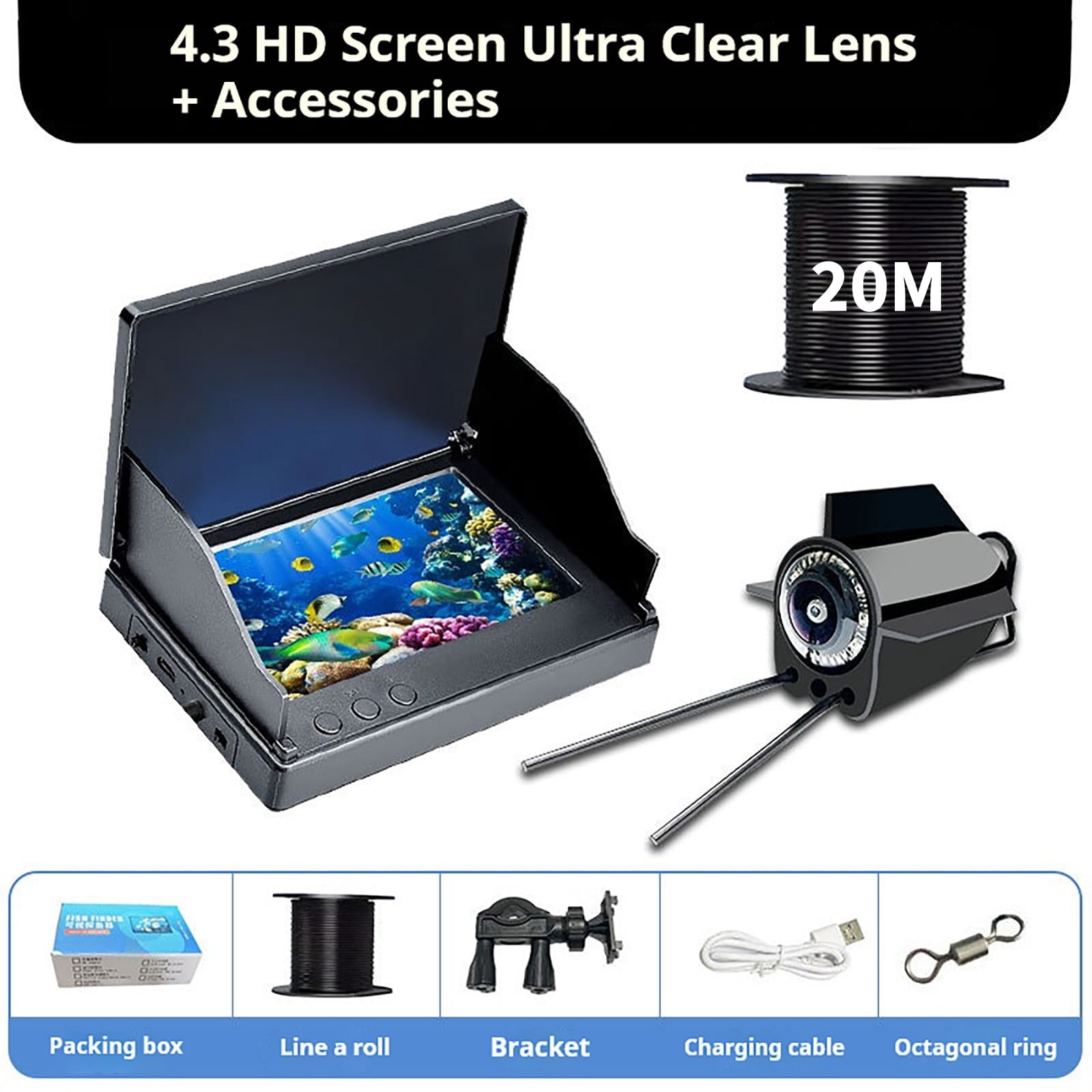 Underwater Fishing Camera, 1080P Ice Fishing Camera with 4.3 Inch IPS Screen, Waterproof Fish Finder Camera, Ice Fishing Gear Fishing Equipment Great Gifts for Fishers Divers