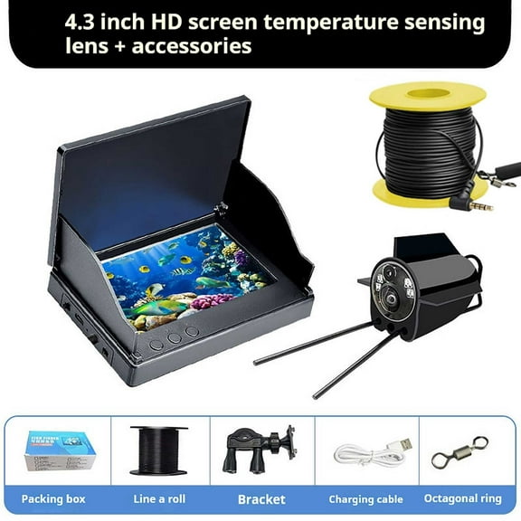 Underwater Fishing Camera, 4.3inch HD Screen Temperature Sensing Clear Lens 20M, 220°Ultra Wide Angle Detection, Waterproof Portable Fish Camera for Ice, Lake, Boat & Kayak Fishing(C)