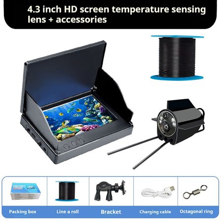 Underwater Fishing Camera, 4.3inch HD Screen Temperature Sensing Clear Lens 30M, 220°Ultra Wide Angle Detection, Waterproof Portable Fish Camera for Ice, Lake, Boat & Kayak Fishing(D)