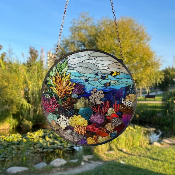 Underwater Glass Suncatcher, Window Hanging Fish Wall Decor V3, 3.5 in