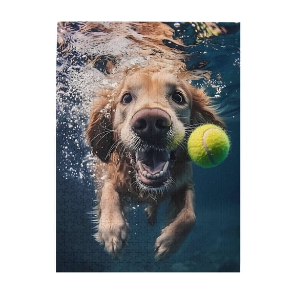 Underwater Golden Retriever Balls 500-Piece Wooden Jigsaw Puzzle for Adults, Fun & Challenging Family Brain-Teaser, Perfect Home Decor & Gift