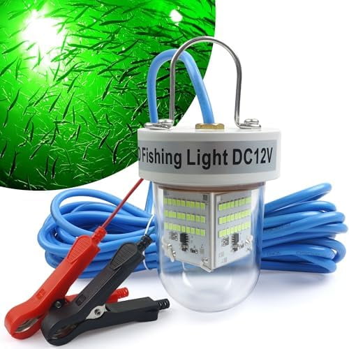 Underwater Green Fishing Light Super Bright 40000 Lumens 80W 12V LED Submersible Night Fishing Light Fish Bait Finder Attractor Docks Boats Lamp for Squid Shrimp Snook Bass Crappie Striper Catfish