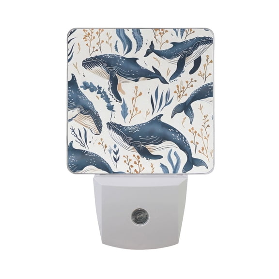 Underwater Humpback Whales Swimming Night Light 2 Pack LED Nightlight Plug into Wall Dusk to Dawn Sensor Soft White