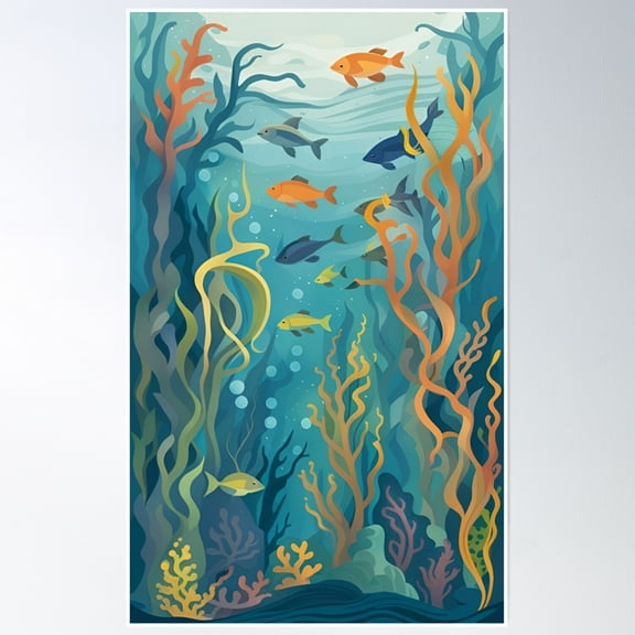 Underwater Kelp Forests Poster Wall Art, Modern Wall Decor, 8x12 UNFRAMED