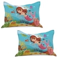 thumbnail image 1 of Underwater Knitted Quilt Pillowcover Set of 2, Mermaid Swimming Underwater in the Ocean Smiles Cheerful Happiness Theme, Standard Queen Pillow Sham Bedroom, 30" x 20", Multicolor, by Ambesonne, 1 of 1