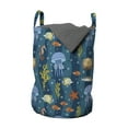 thumbnail image 1 of Underwater Laundry Bag, Deep Sea Animals Jellyfish Anemone Fish Seahorse Shell Aquatic Ocean Cartoon, Basket with Handles Drawstring Closure for Laundromats, 13" x 19", Multicolor, by Ambesonne, 1 of 4
