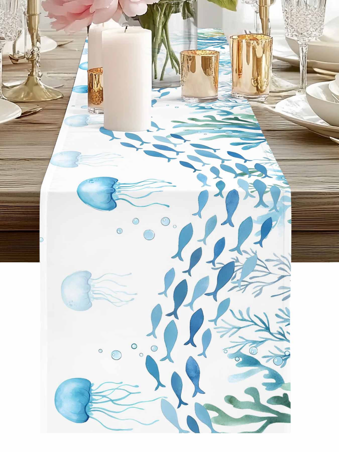 Underwater Life Octopus Fish Seaweed Table Runner-36 Inch Long Marine ...
